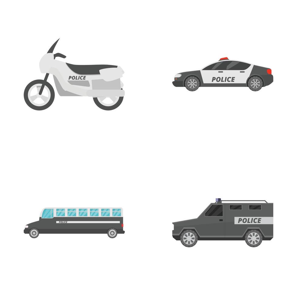 Set of police transport vehicles icons vector