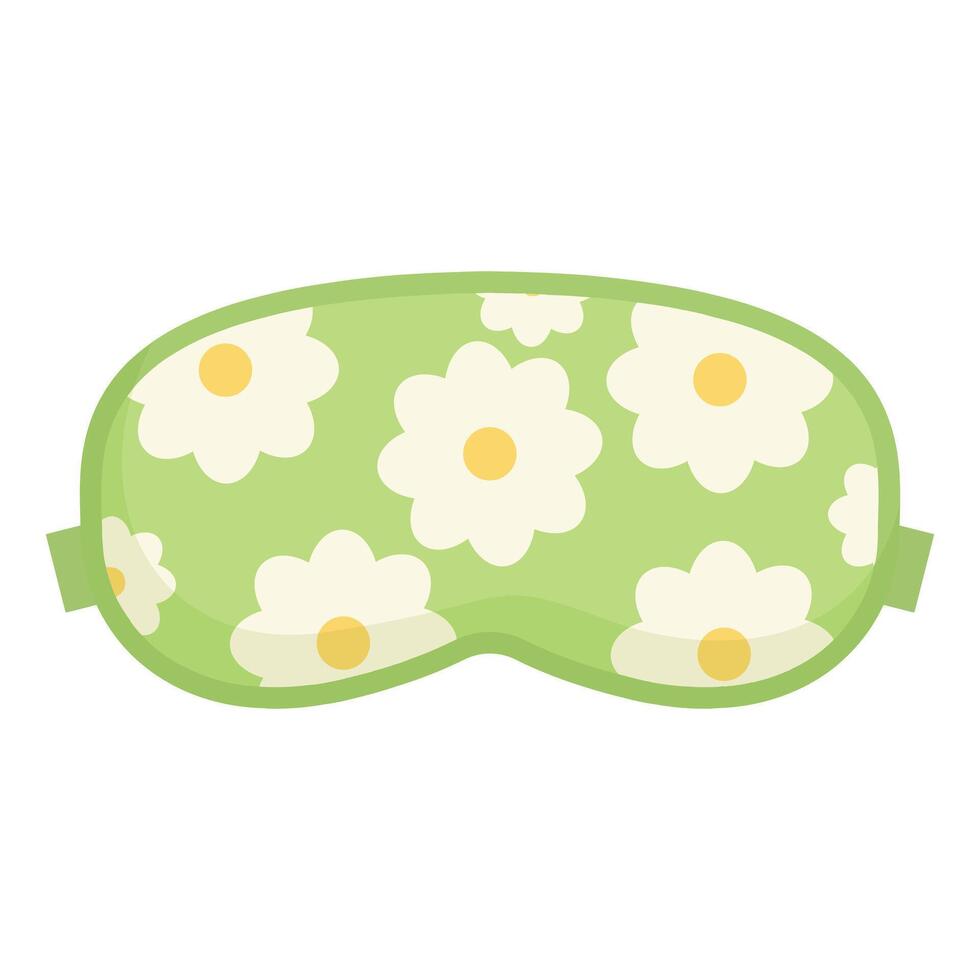 Green sleeping mask with white daisies for sleeping well during the night vector