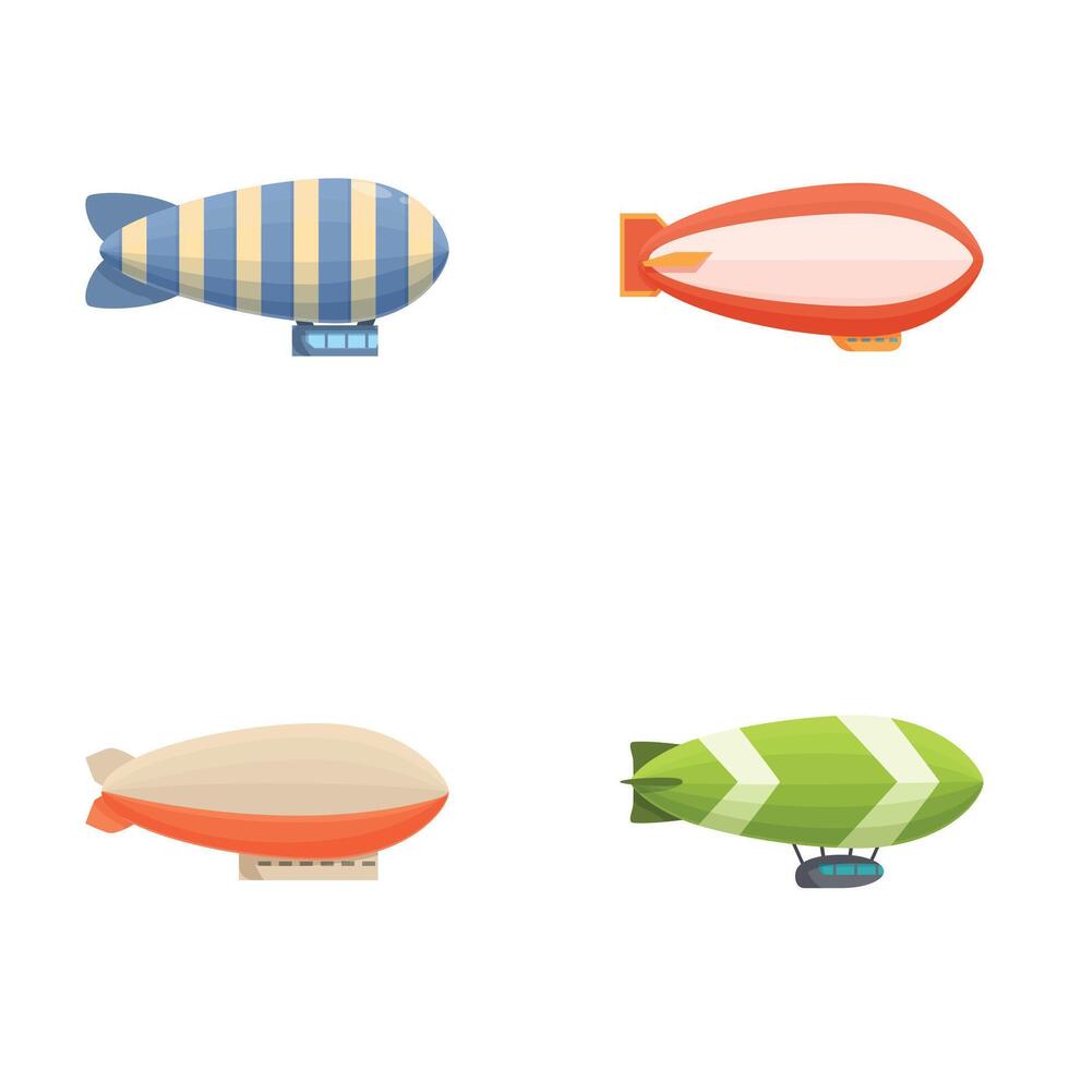 Set of colorful cartoon airships and blimps vector