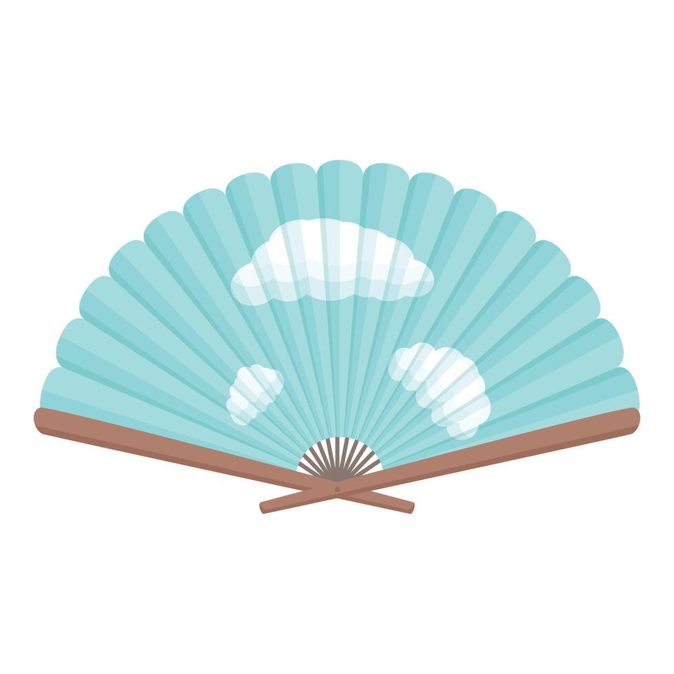 Blue hand fan with clouds displaying traditional asian style vector