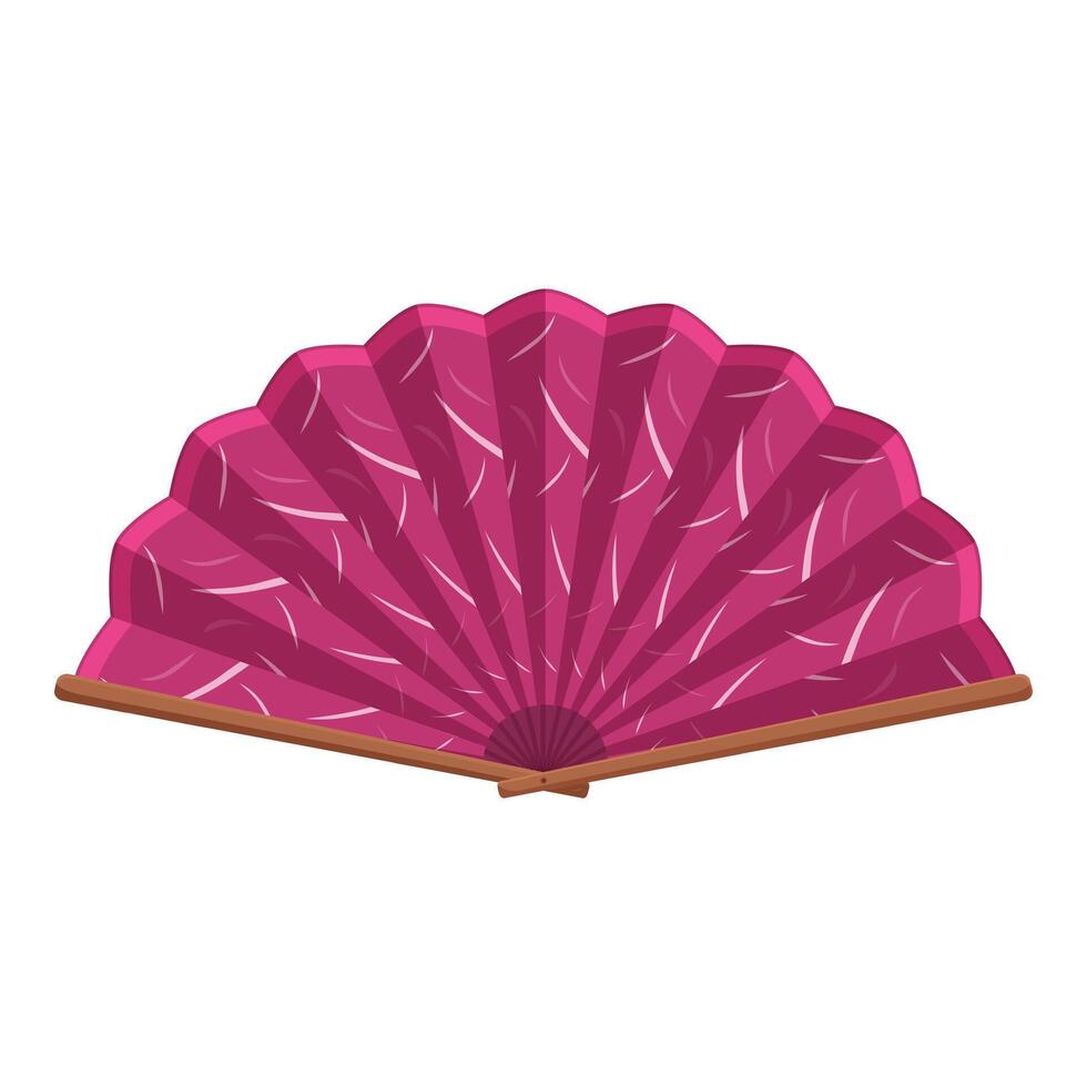Pink hand fan with wooden handle is folded and laying on white background vector
