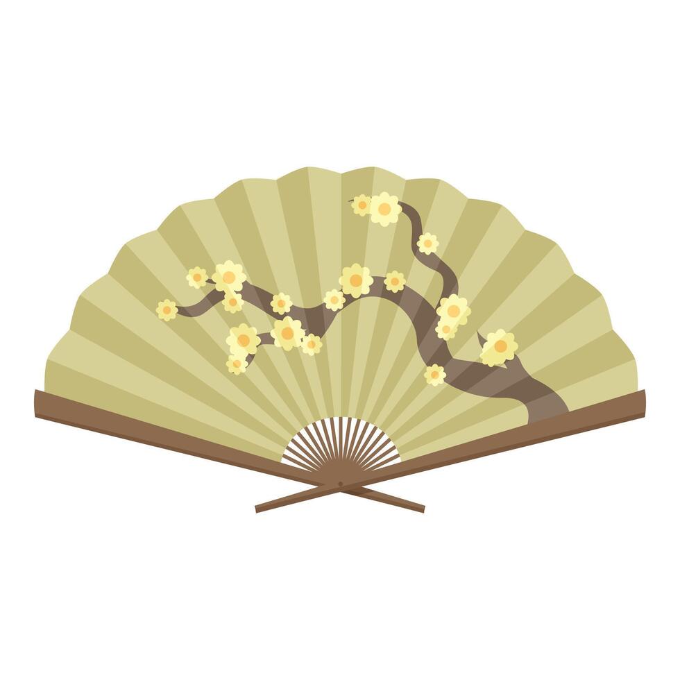 Traditional japanese fan decorated with cherry blossom branch spreading gracefully vector