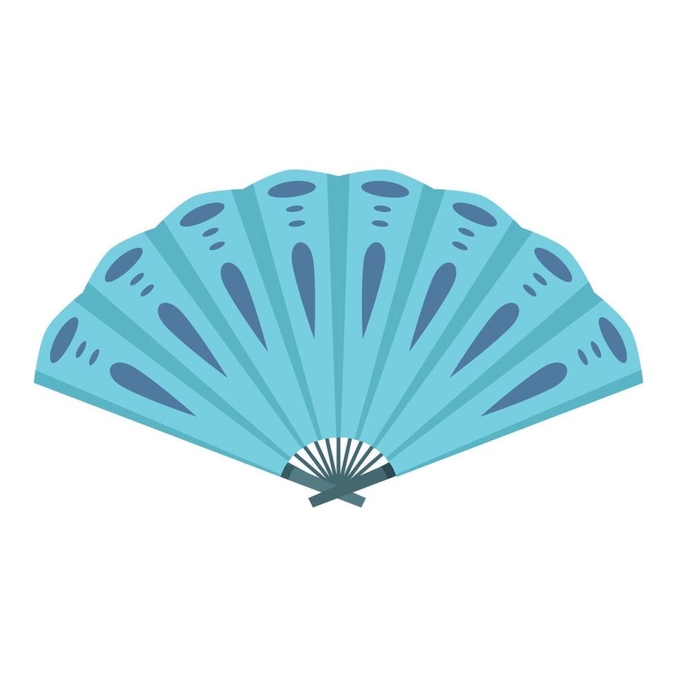 Blue hand fan folded open showing decorative pattern vector