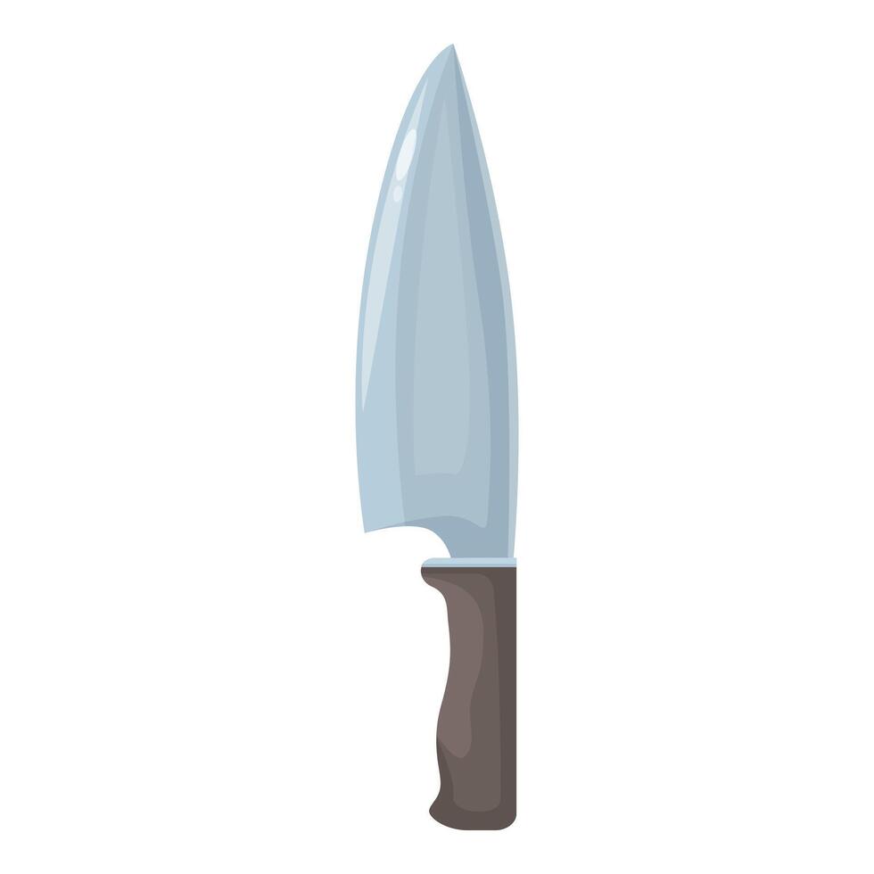 Large sharp kitchen knife with wooden handle pointing upwards vector