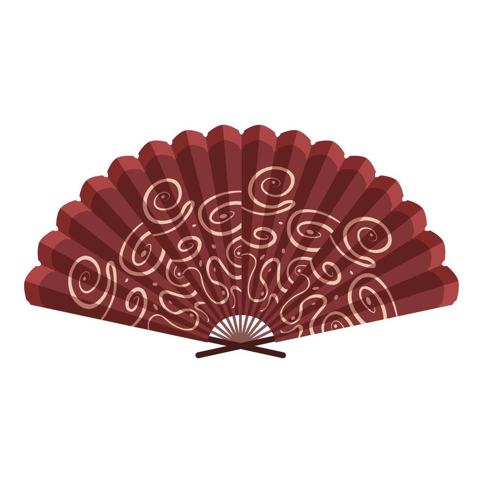 Traditional japanese ornamental fan with maroon color and spiral pattern spreading elegance vector