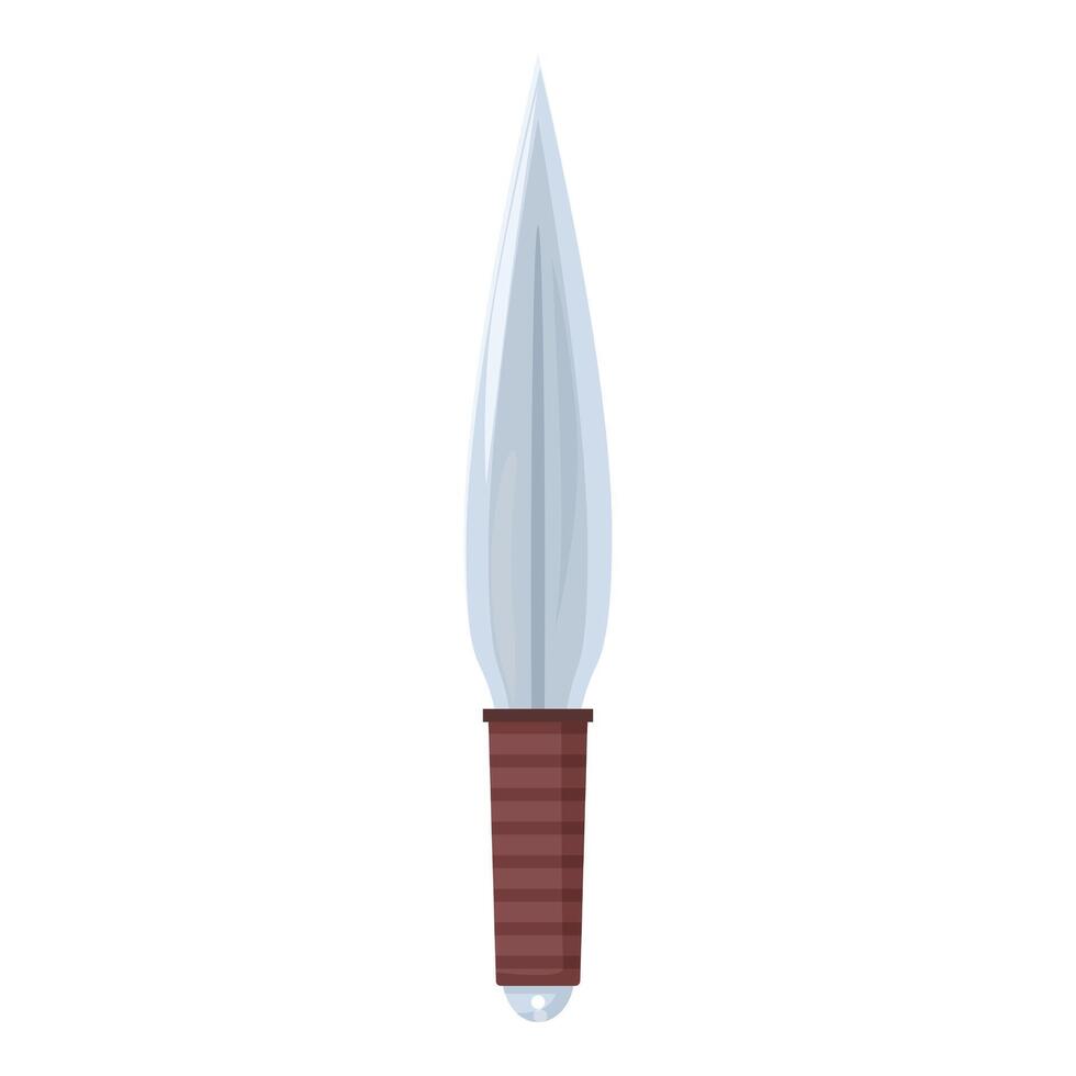 Sharp metal throwing knife with wooden handle pointing upwards vector