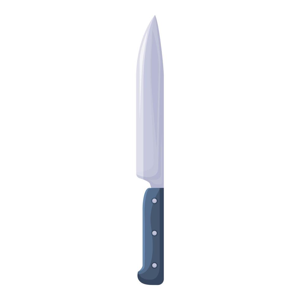 Large sharp kitchen knife with black handle standing upright on white background vector