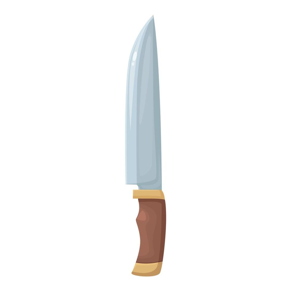 Large sharp pointy metal kitchen knife with wooden handle for cooking vector