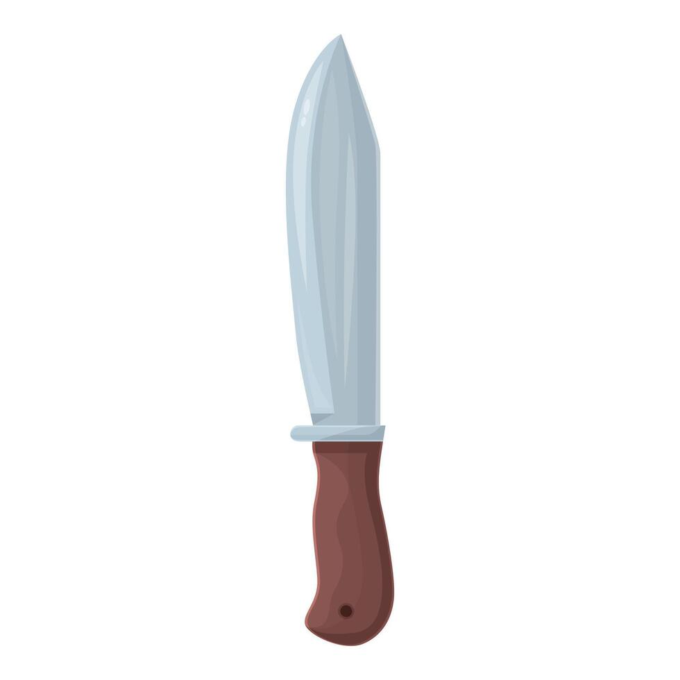 Large sharp hunting knife with wooden handle pointing upwards vector