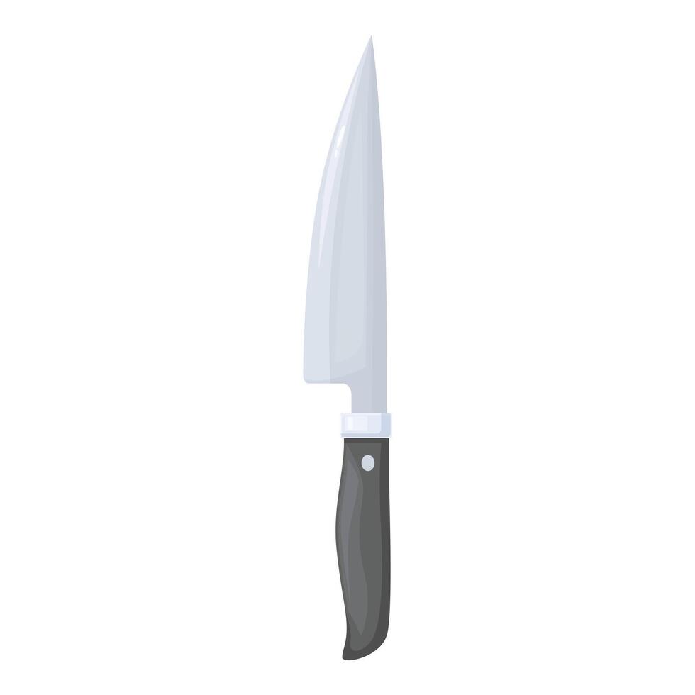 Large sharp kitchen knife with black handle pointing upwards vector