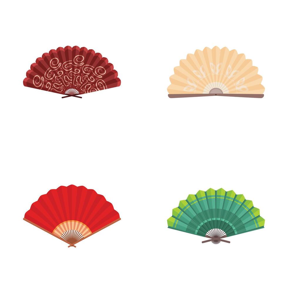 Set of colorful decorative hand fans vector