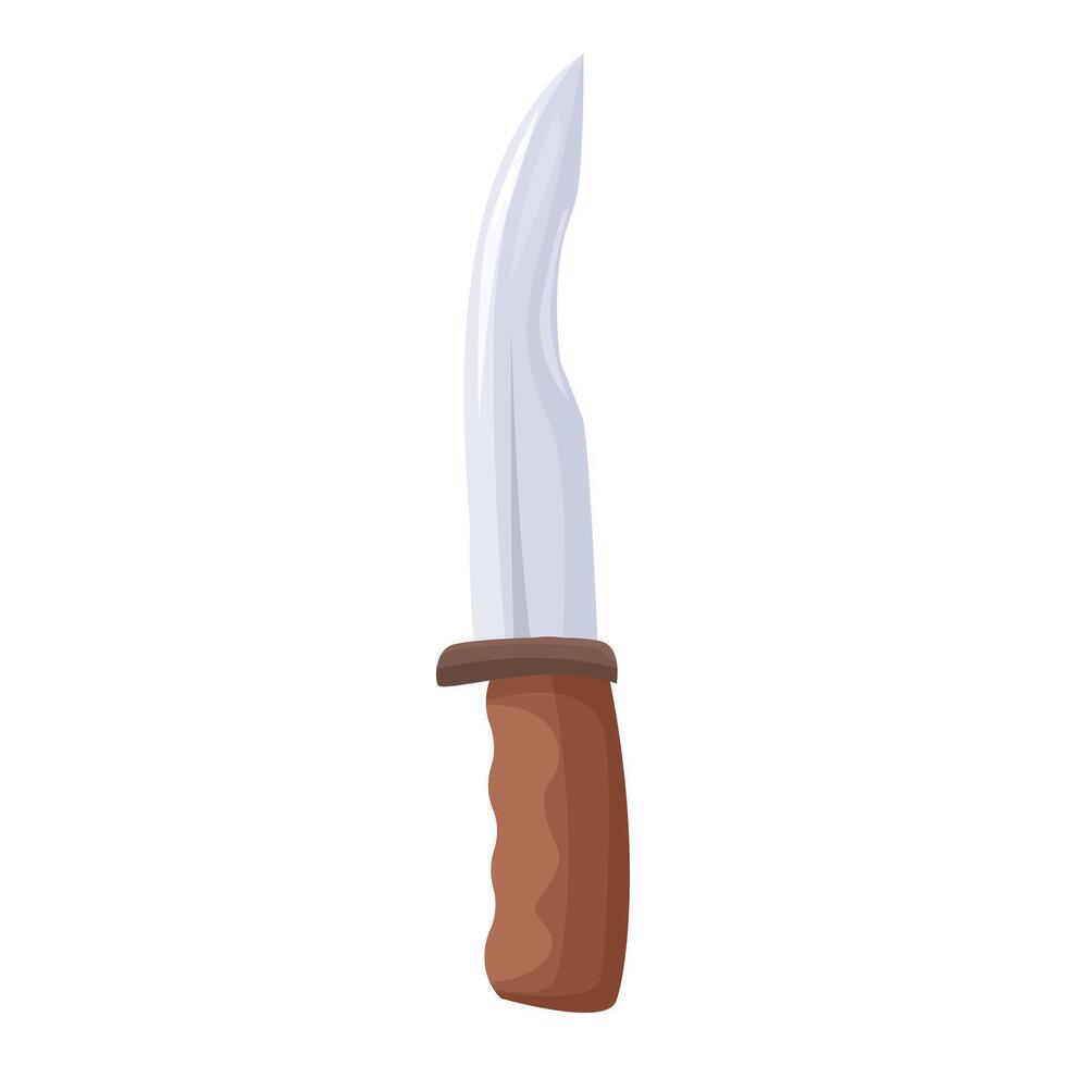 Large sharp hunting knife with wooden handle pointing upwards vector