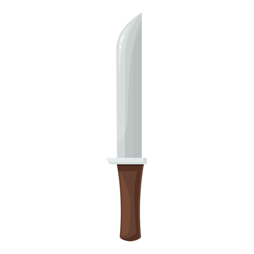 Large sharp hunting knife with wooden handle pointing up isolated on white background vector