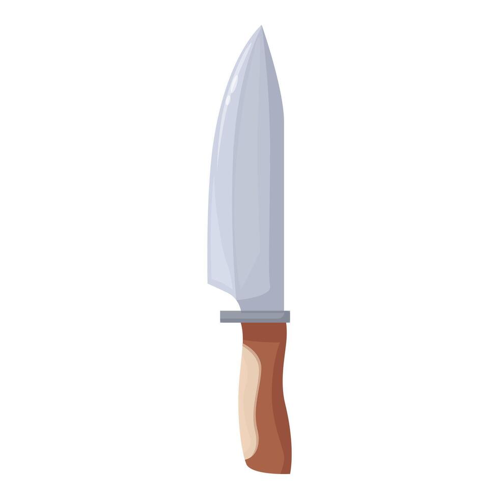 Large sharp kitchen knife with wooden handle pointing upwards vector