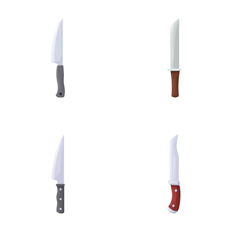 Set of cartoon chef knives isolated on white vector