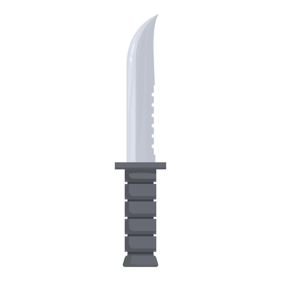 Large sharp hunting knife with serrated blade pointing upwards vector