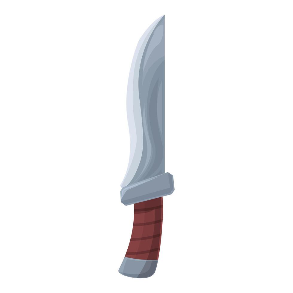 Large sharp hunting knife with wooden handle pointing upwards vector