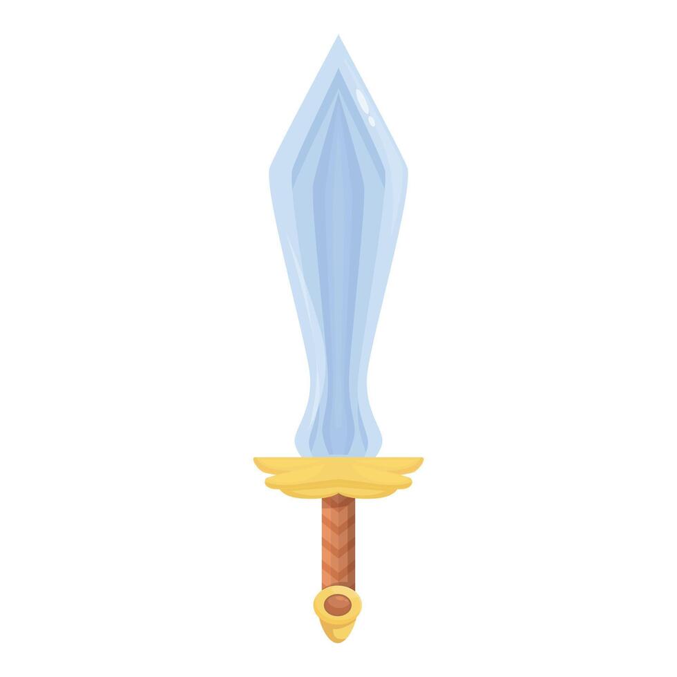 Cartoon style fantasy sword with golden hilt standing upright on white background vector