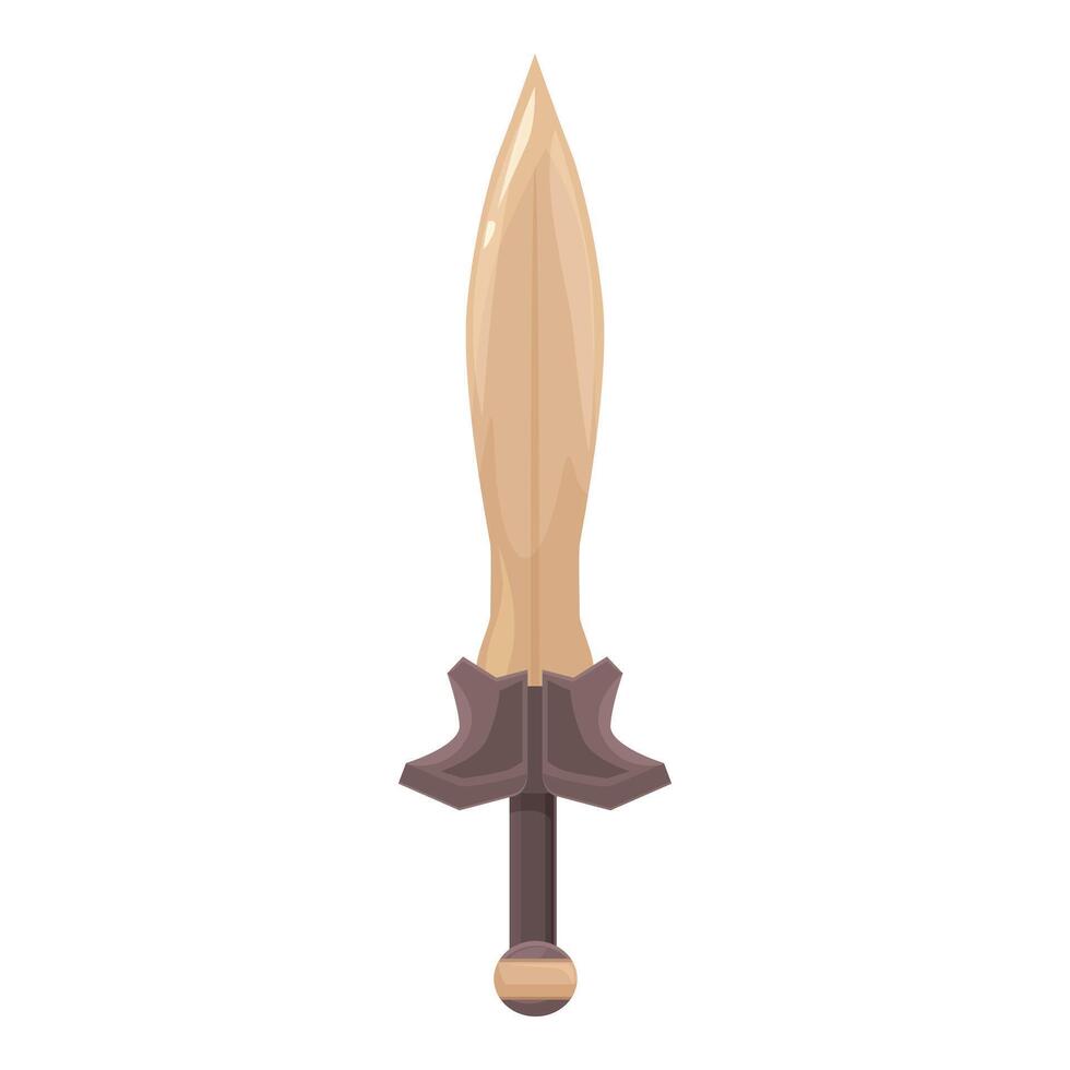 Sharp metal sword with a wooden hilt is pointing upwards vector