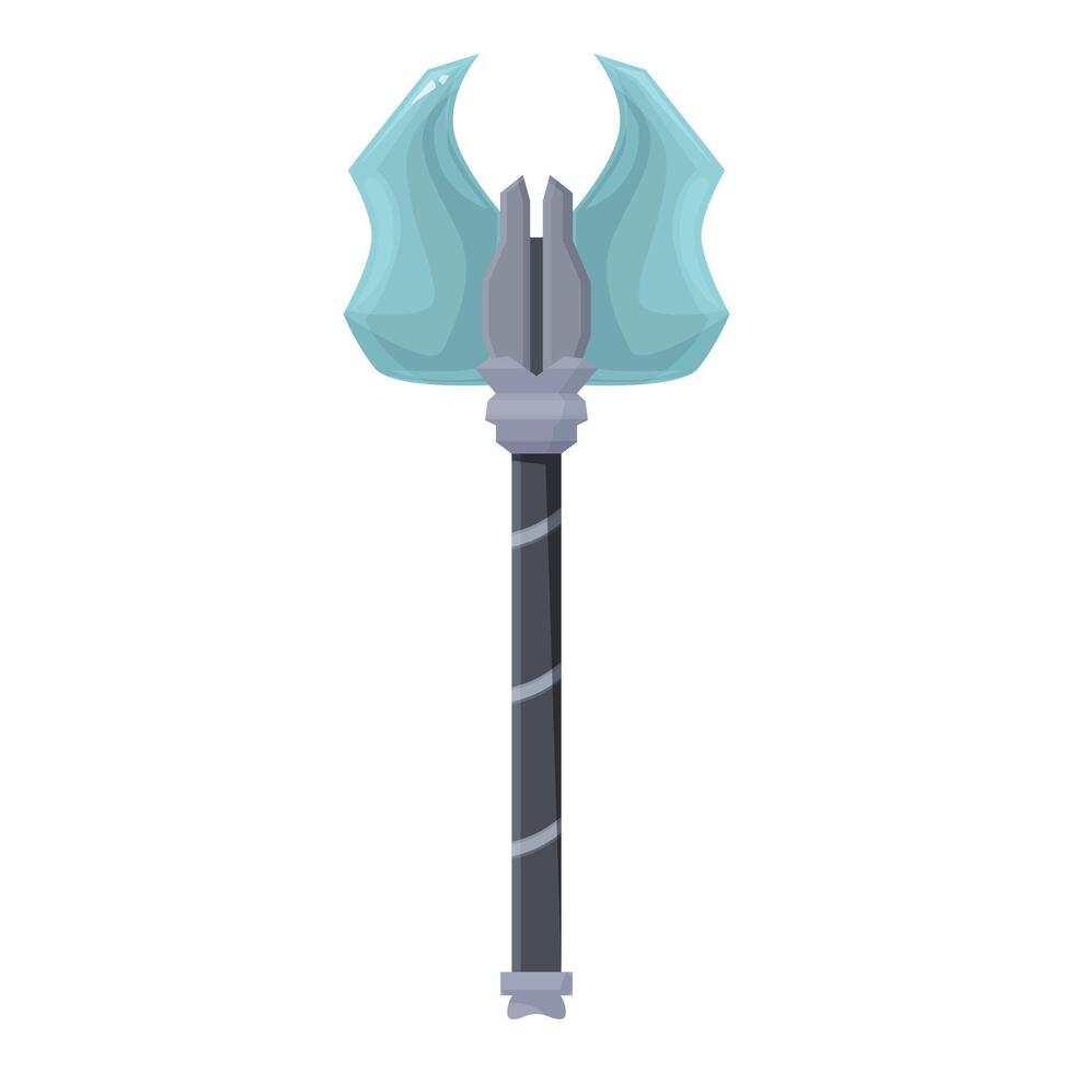 Fantasy battle axe with decorated metal handle and two sided blade for striking enemies vector