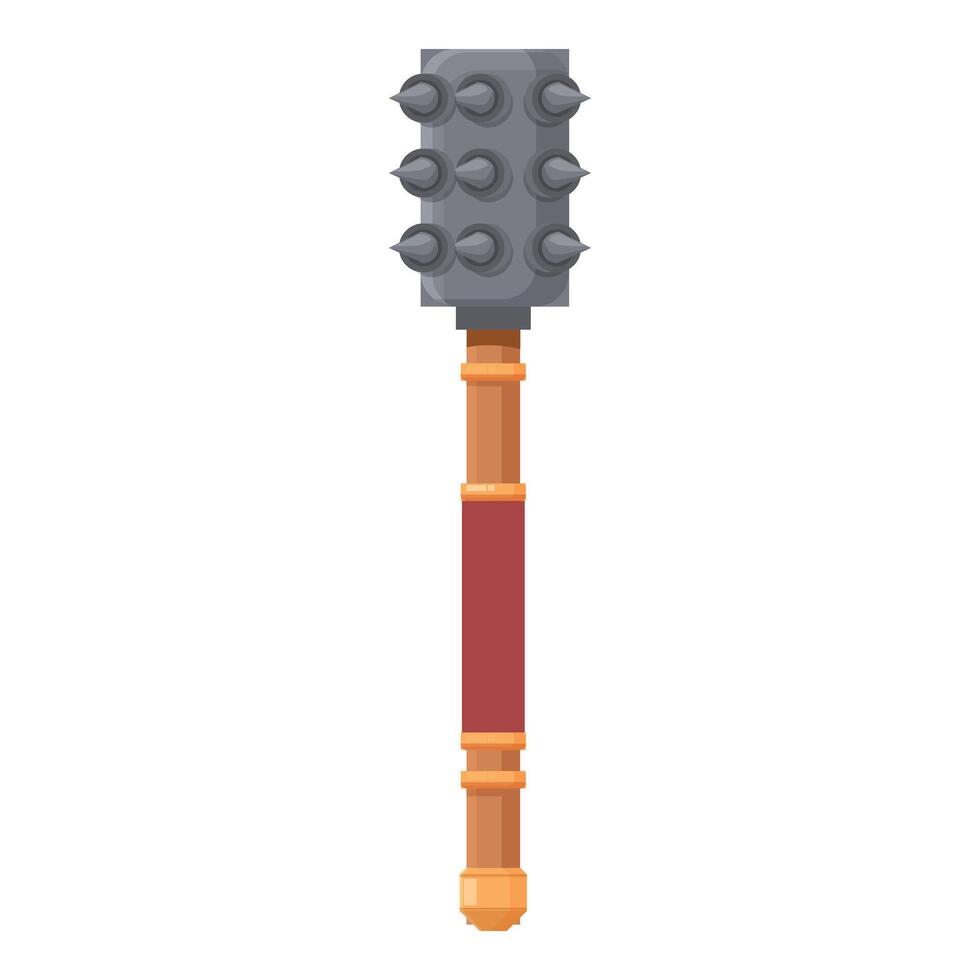 Medieval spiked metal mace weapon standing on white background vector