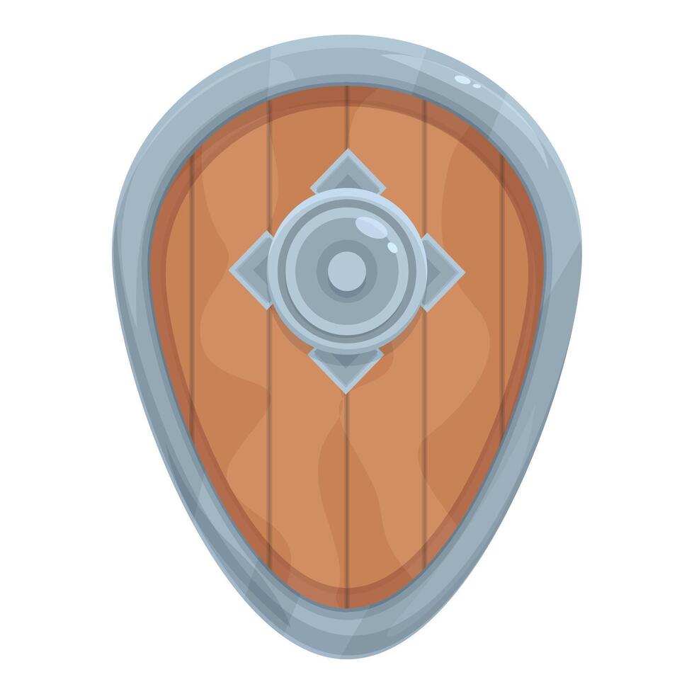 Wooden shield with metal frame and rivets protecting from arrows and swords vector