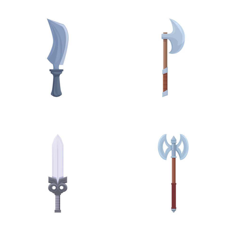 Set of cartoon fantasy weapons isolated on white vector