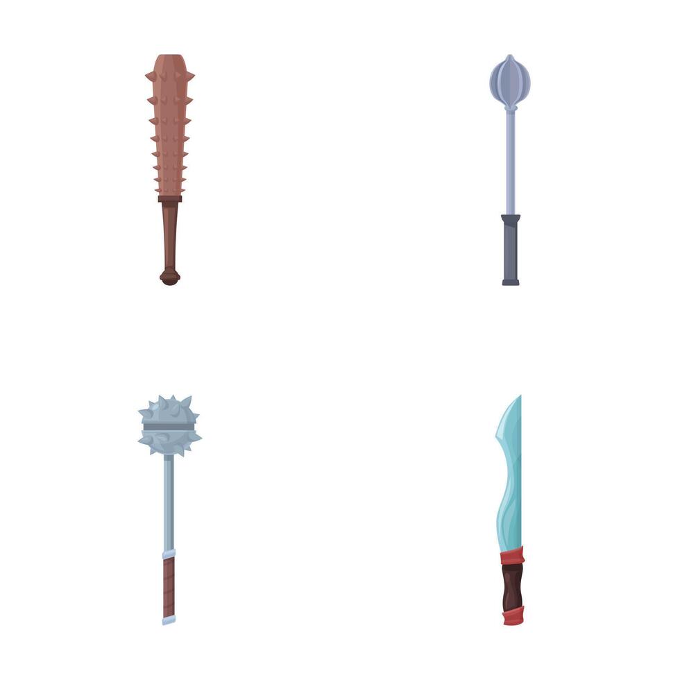 Set of cartoon medieval weapons isolated on white vector