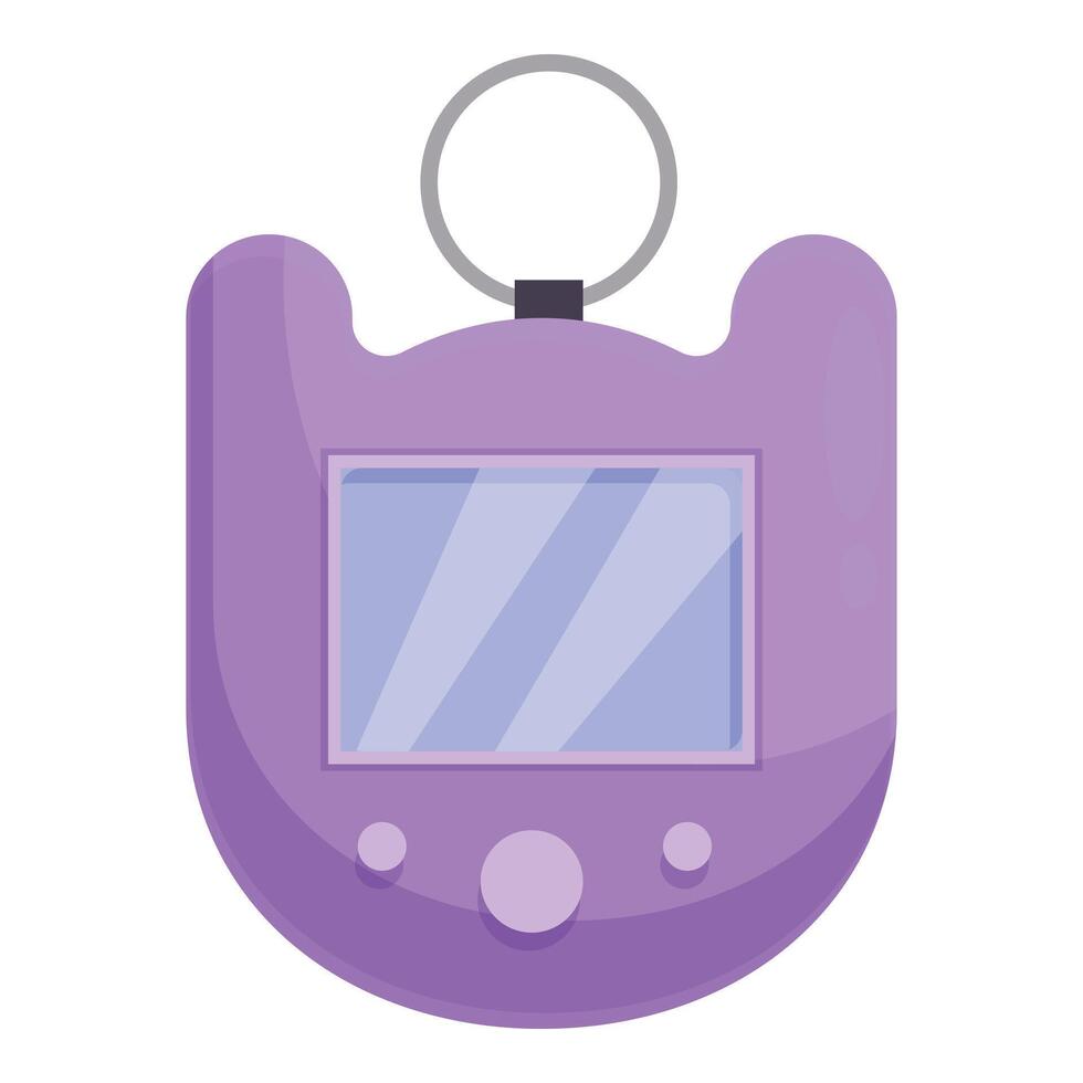 Purple tamagotchi toy keychain with blank screen for entertainment vector