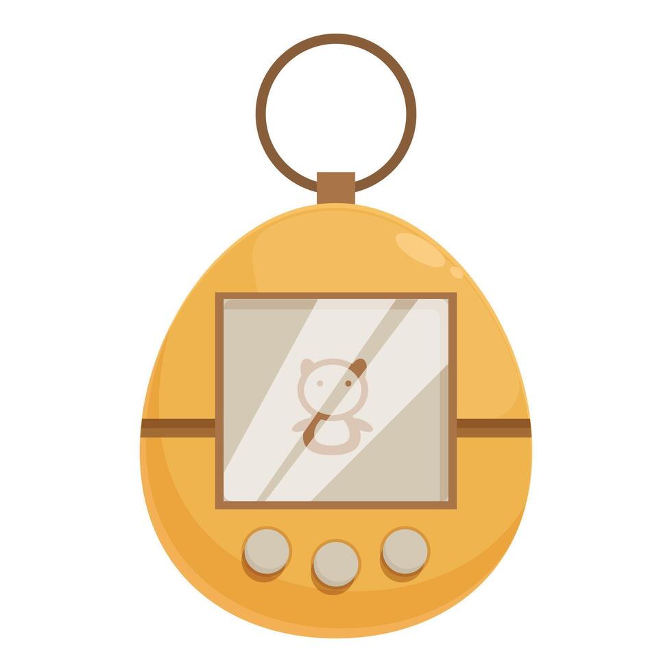 Yellow virtual pet keychain hanging with cute bear character displaying on screen vector