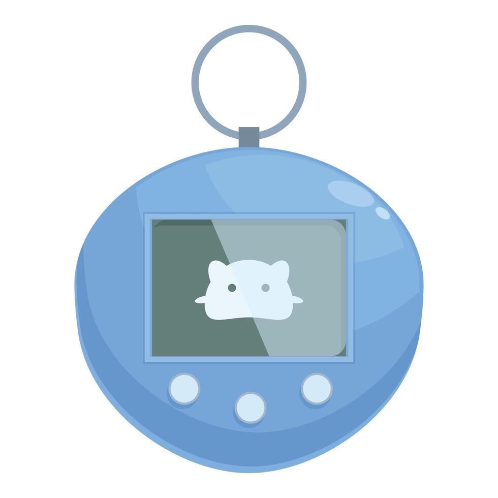 Blue electronic toy with ring showing virtual pet on screen vector