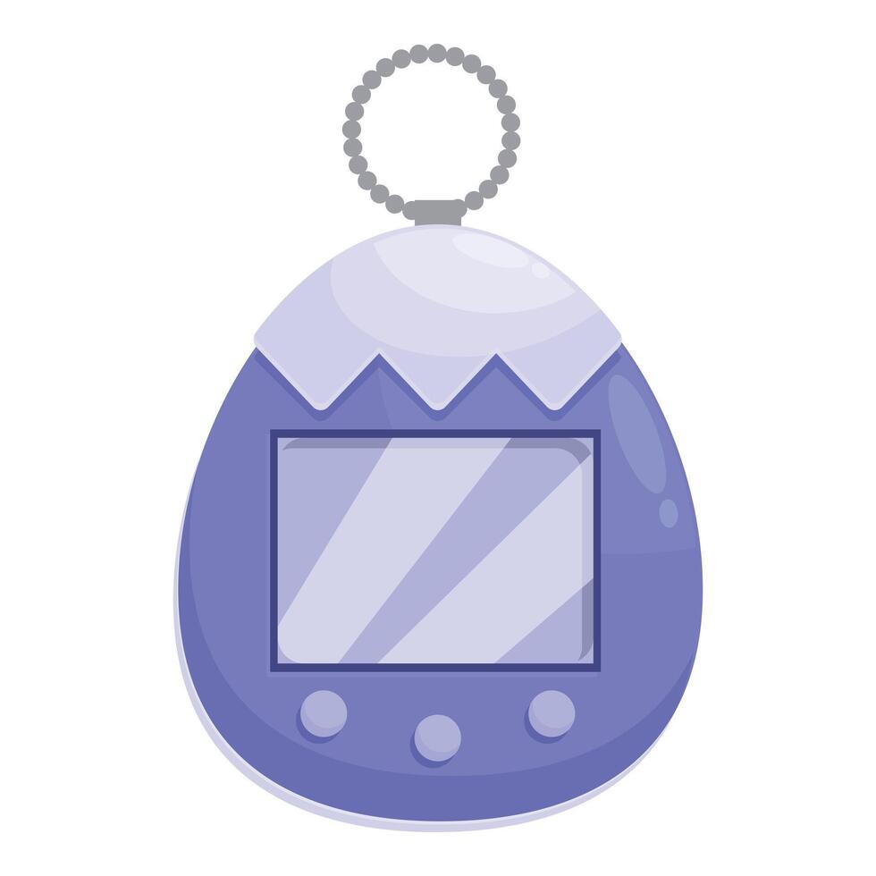 Blue tamagotchi hanging on a metal chain is a popular 90s toy vector