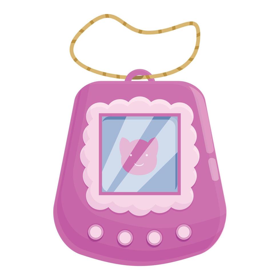 Pink virtual pet toy with cat on screen displaying happiness vector
