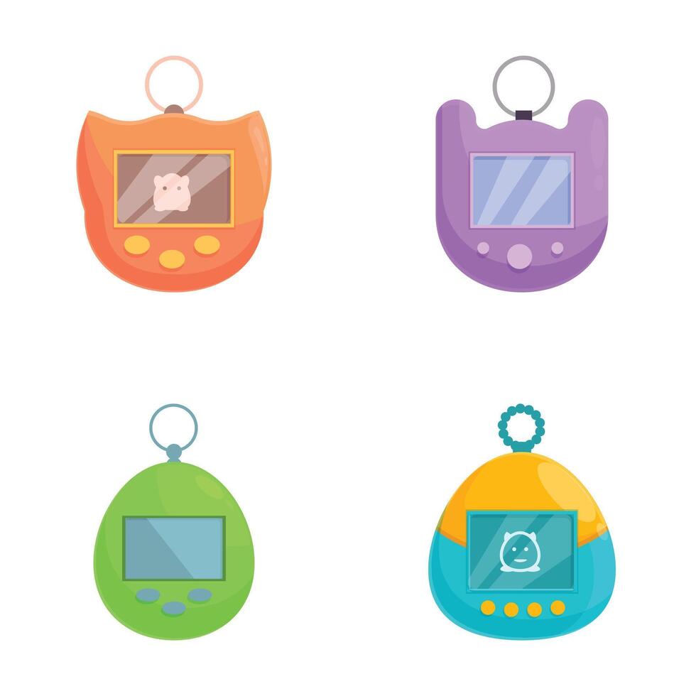 Set of colorful virtual pet toys icons vector