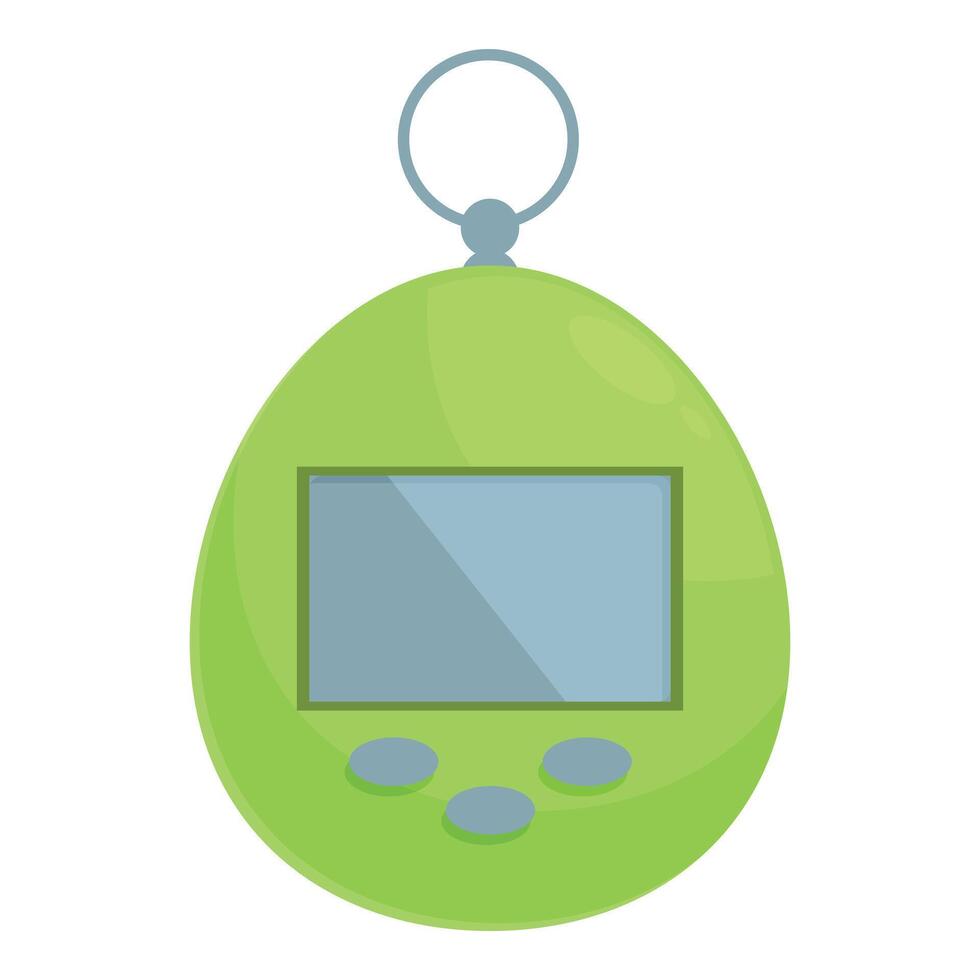 Green tamagotchi electronic toy from the 90s for taking care of a virtual pet vector