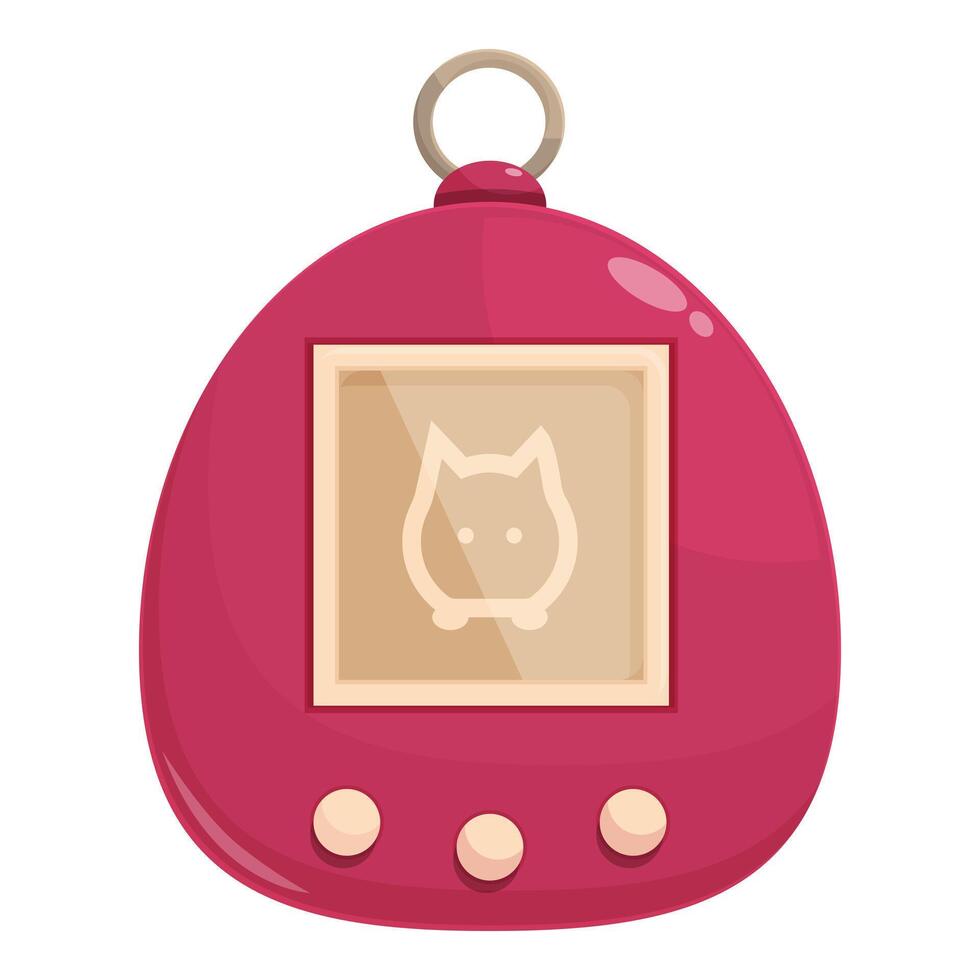 Pink virtual pet keychain toy displaying a cat drawing vector
