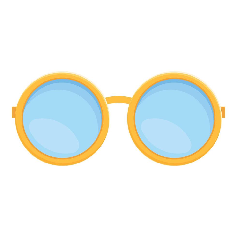 Round blue lens sunglasses with gold frame resting on white background vector