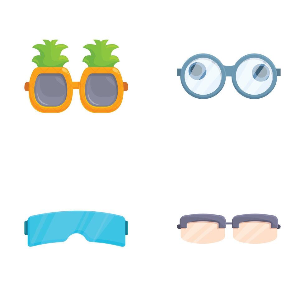 Set of fun and stylish cartoon eyewear icons vector
