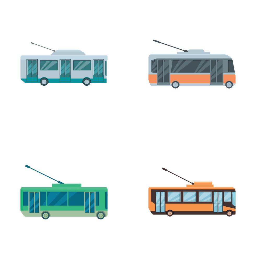 Set of modern city trolleybuses isolated on white vector