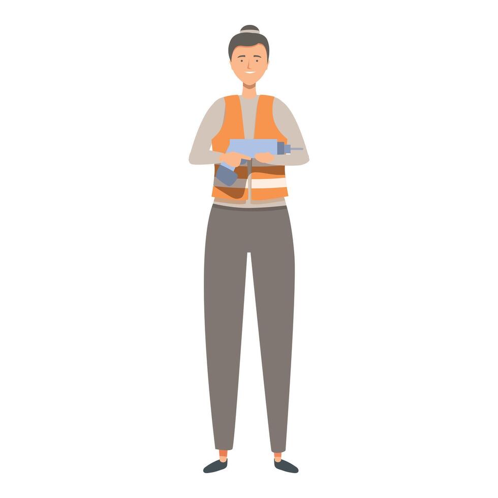 Female construction worker smiling and holding a cordless drill vector
