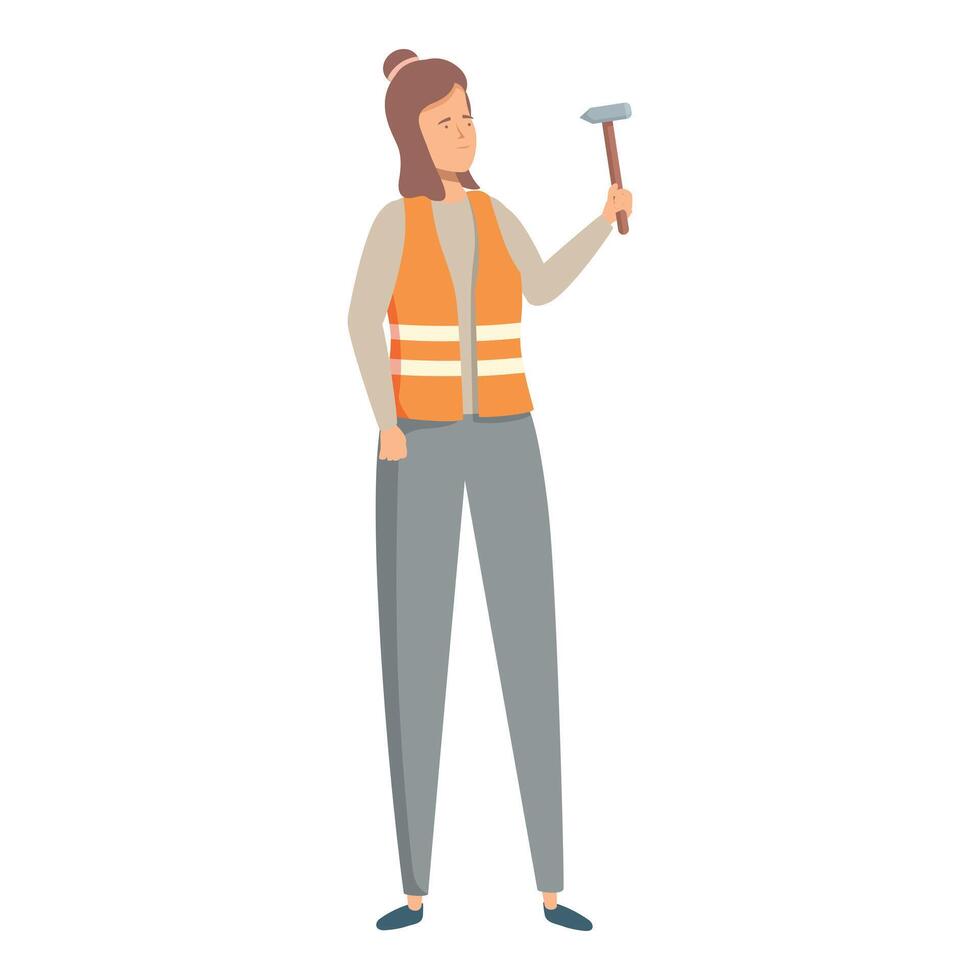 Construction worker is holding a hammer, ready to build vector