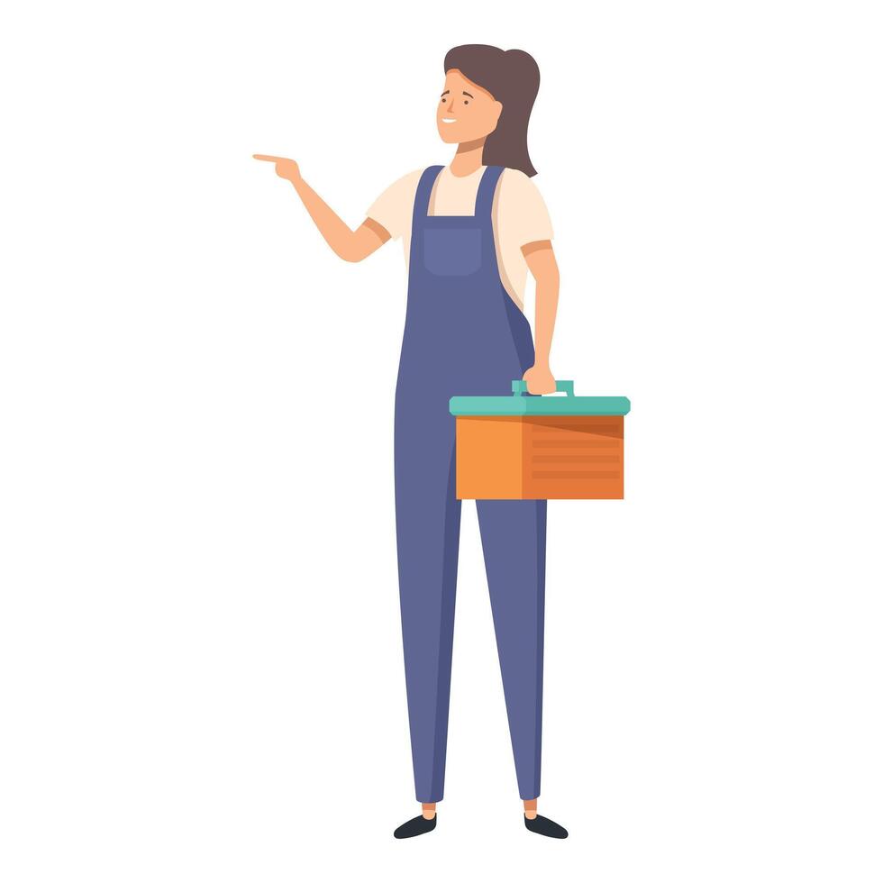 Confident female technician holding toolbox pointing with finger vector