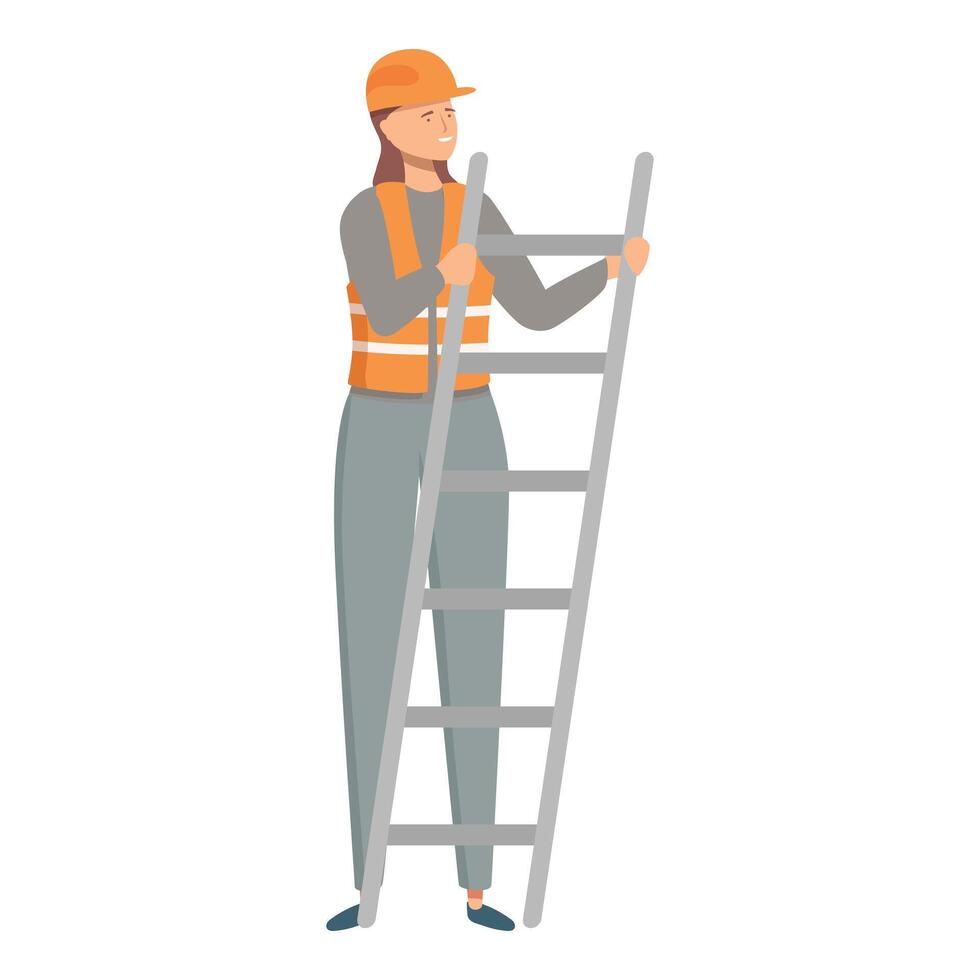 Female construction worker holding a ladder and looking up vector