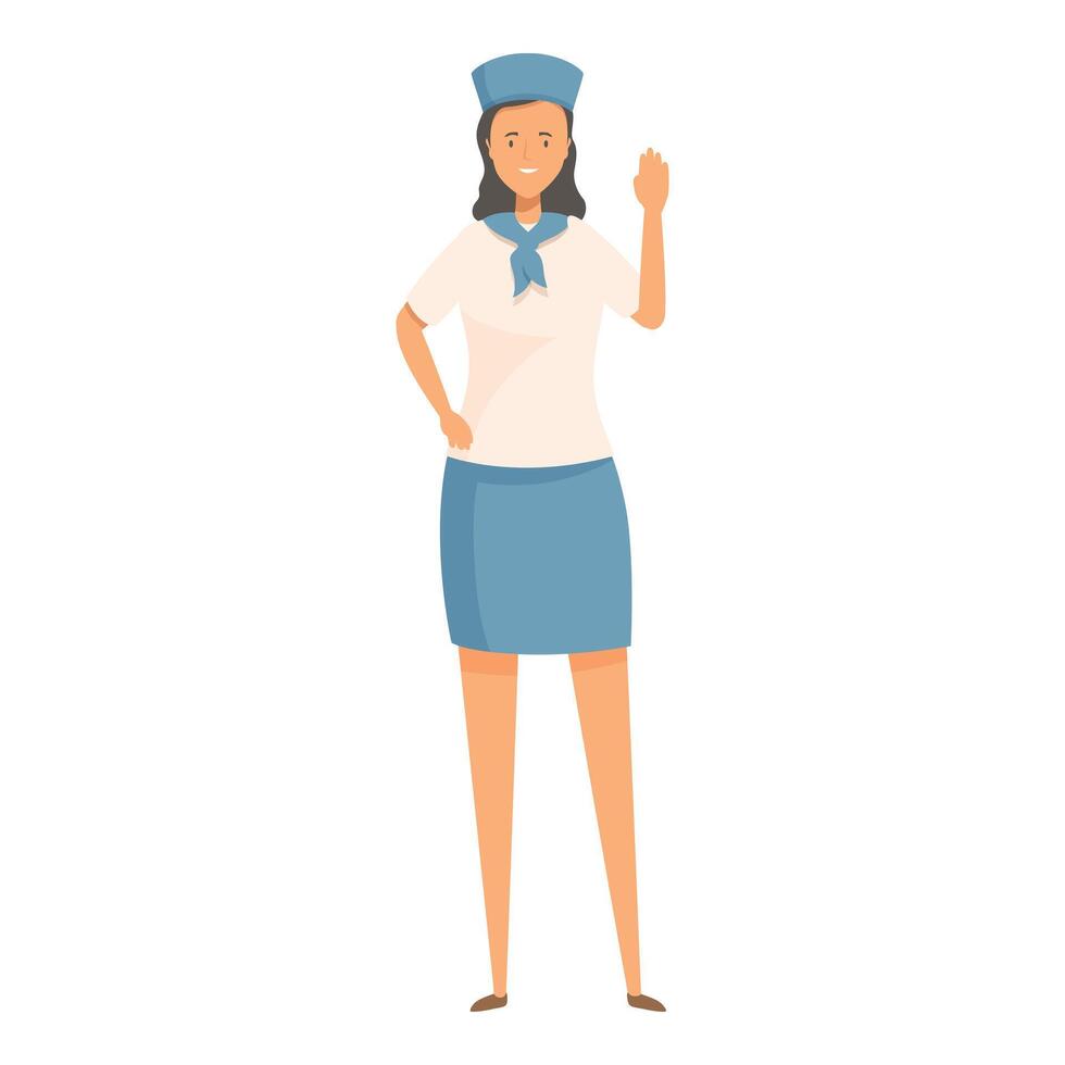 Smiling air stewardess waving hand greeting passengers vector