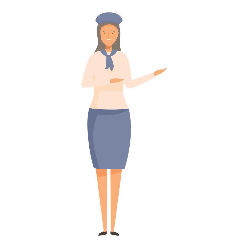 Female flight attendant showing something with hand wearing uniform vector