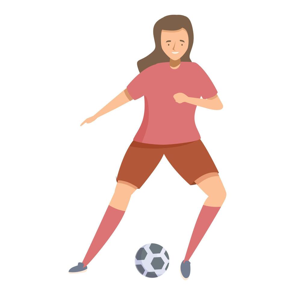 Female soccer player running with ball, woman playing football vector