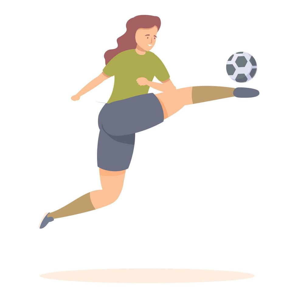 Female soccer player kicking ball during match vector