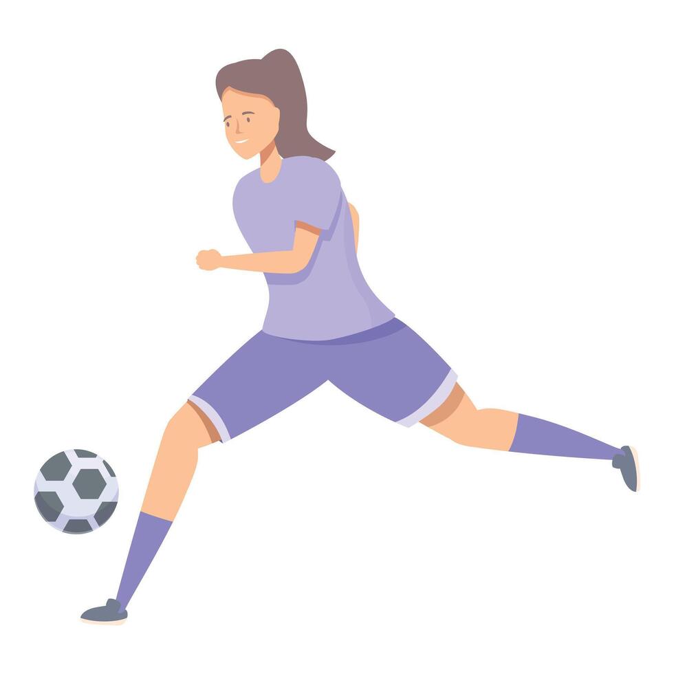 Female soccer player is running with the ball, controlling it with her foot vector