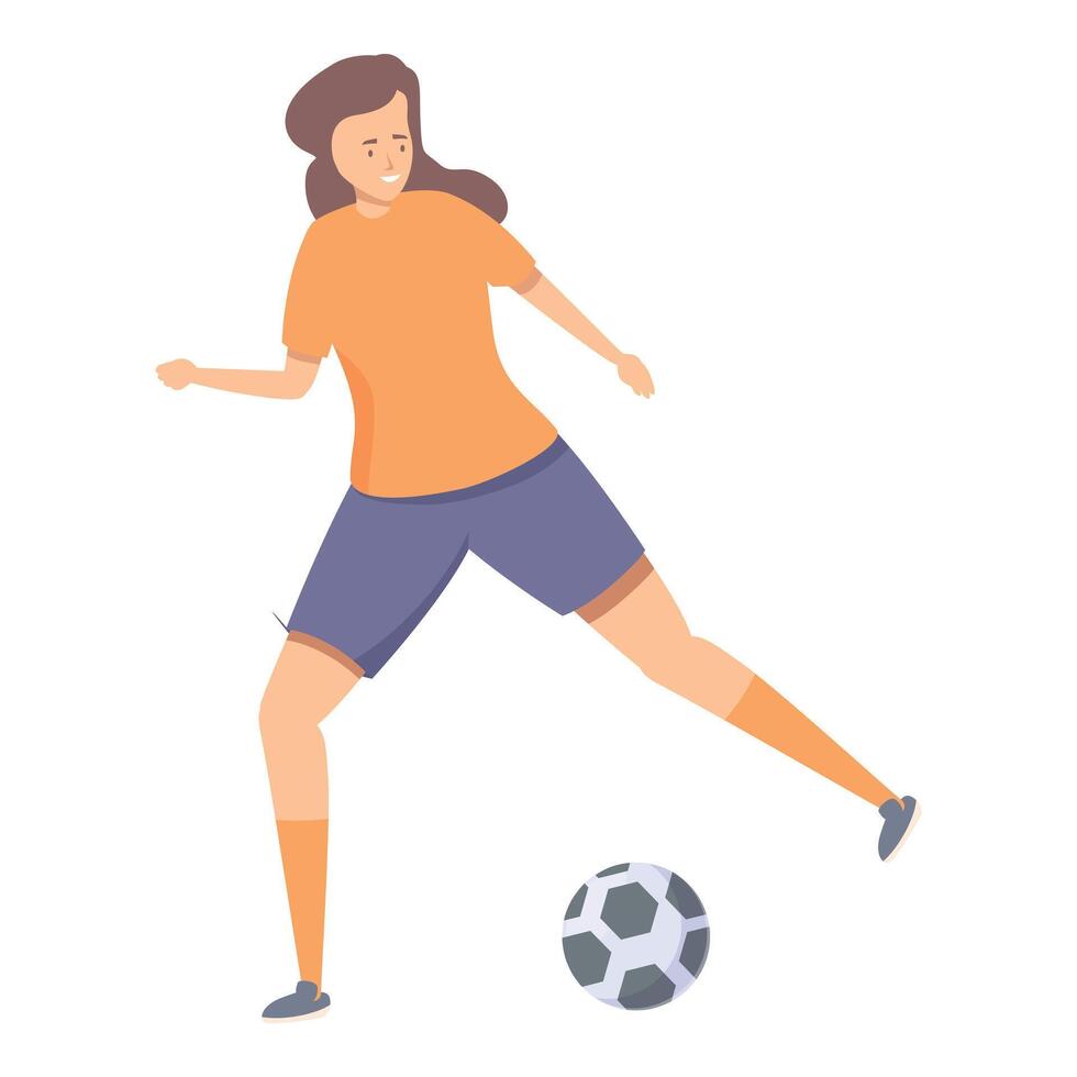 Female athlete is running with a soccer ball, demonstrating agility and athleticism vector