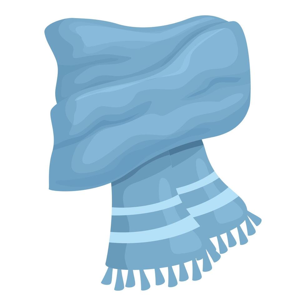 Blue winter scarf with fringe hanging on white background vector